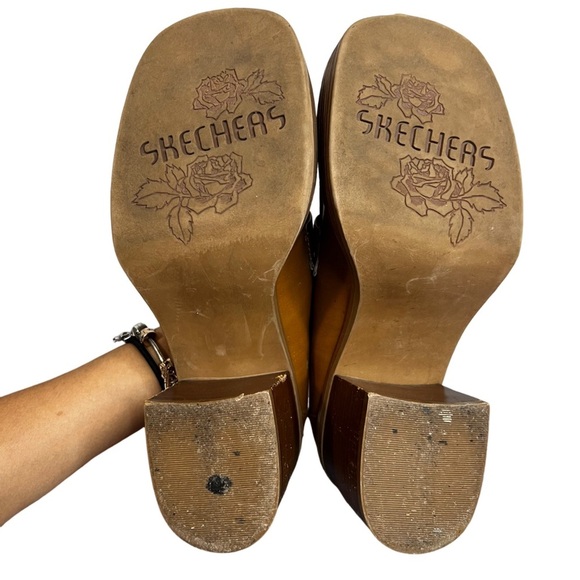 Skechers Womens size 8.5 heels Y2K chucky brown leather slip on shoes - Picture 6 of 7